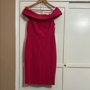 Calvin Klein Fuchsia Off-Shoulder Midi Dress